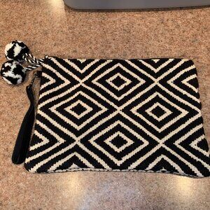 Lovestitch Vanilla Black woven exterior Large clutch NEW